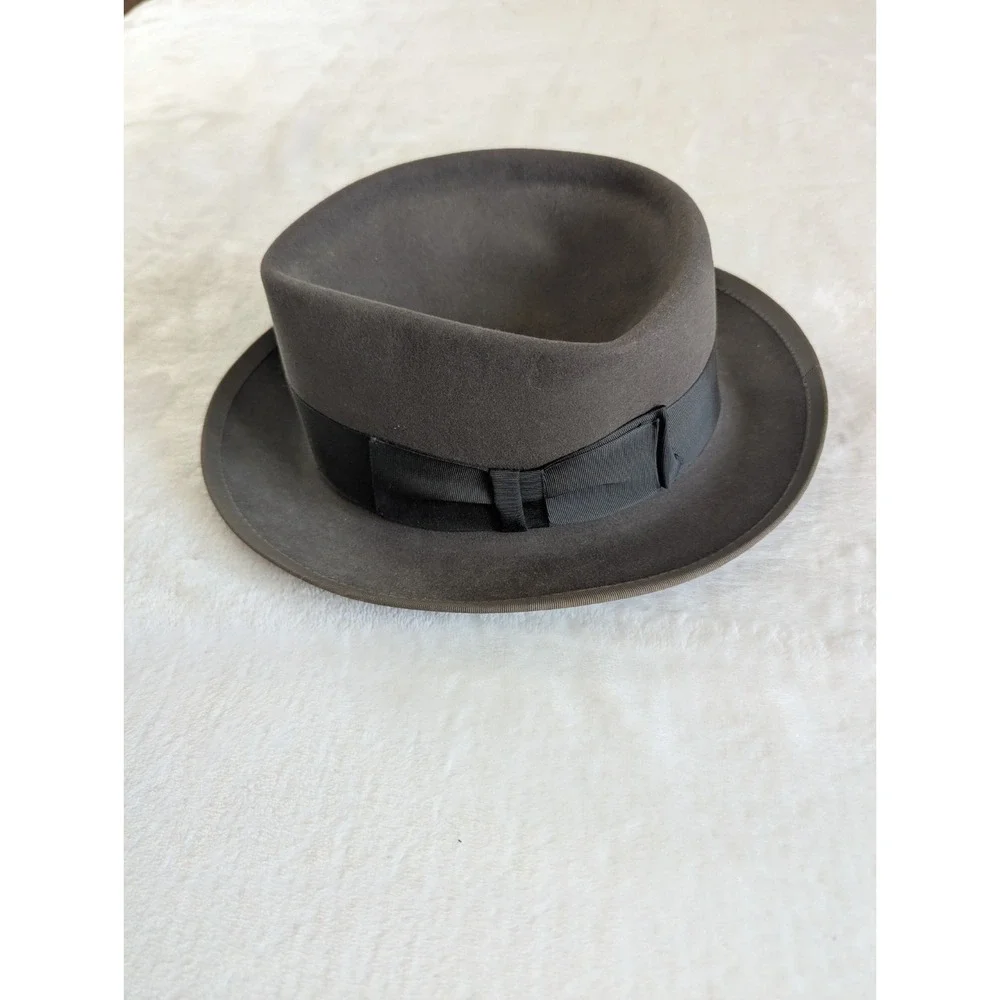 VTG Adam By Miller Hat Bros Gray Fedora Women's Ribbon‎ Trimmed Side Bow Costume